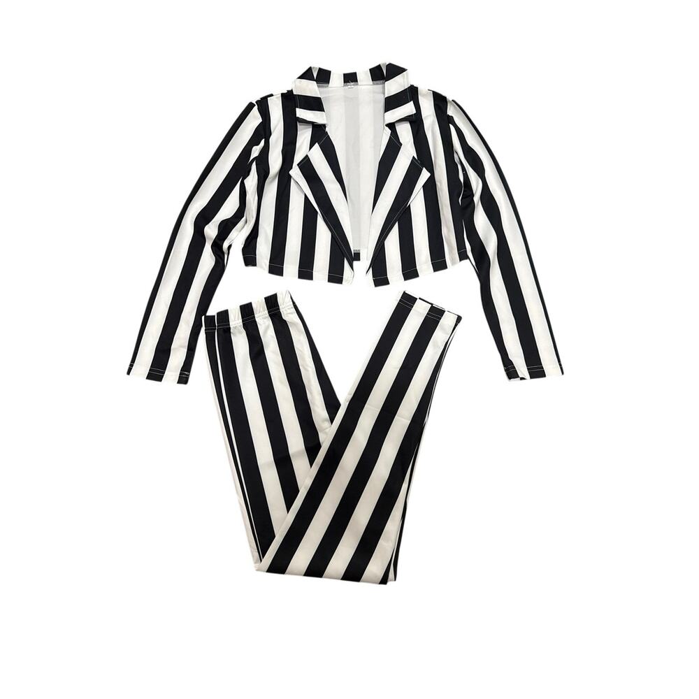womens small Beetlejuice Costume,Jacket Pants,Tie Green Wig wig cap and earrings